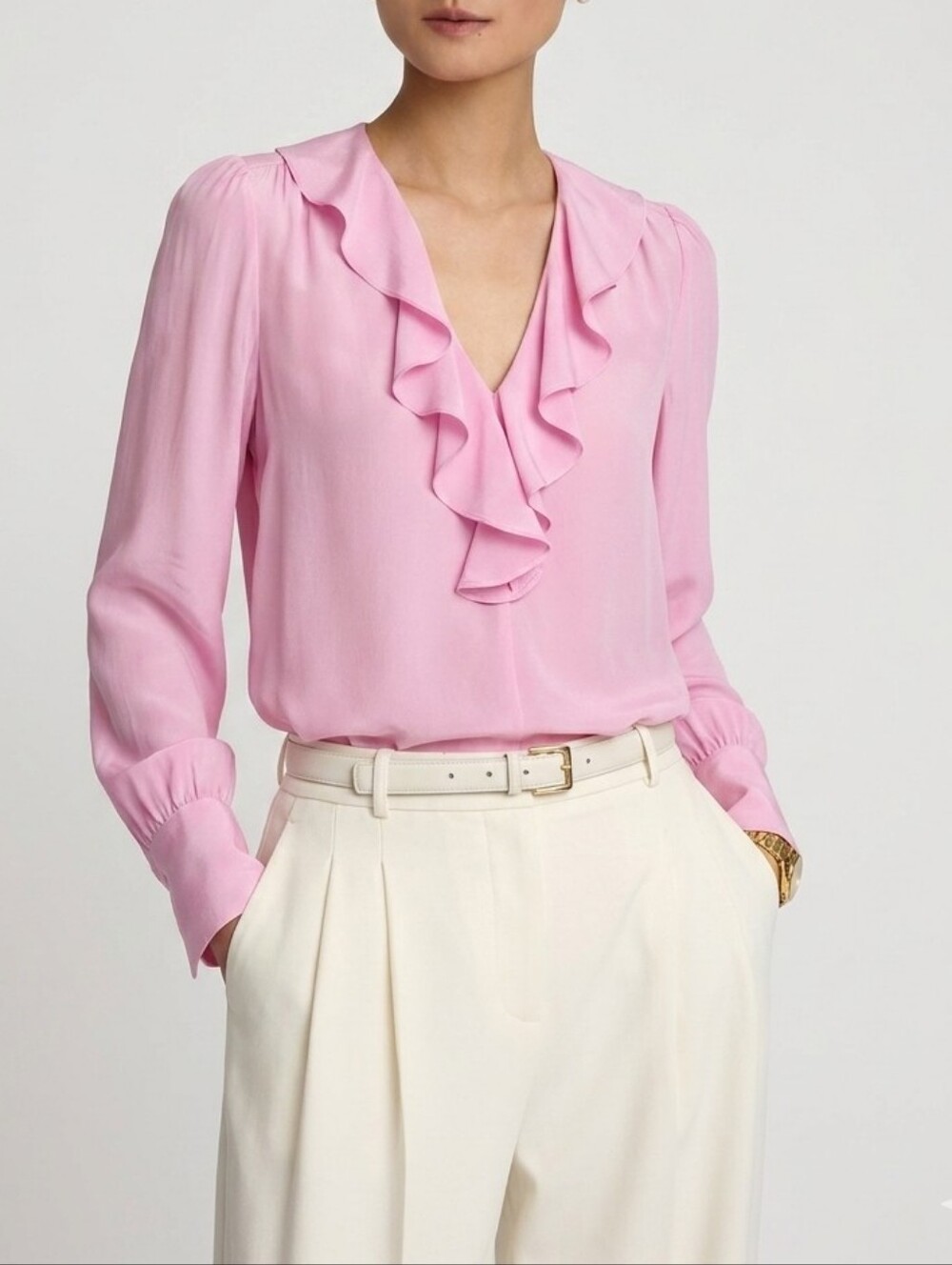 Judith & Charles Ruffle 100% Silk Blouse Women’s Size 6 Pink Feminine Chic
